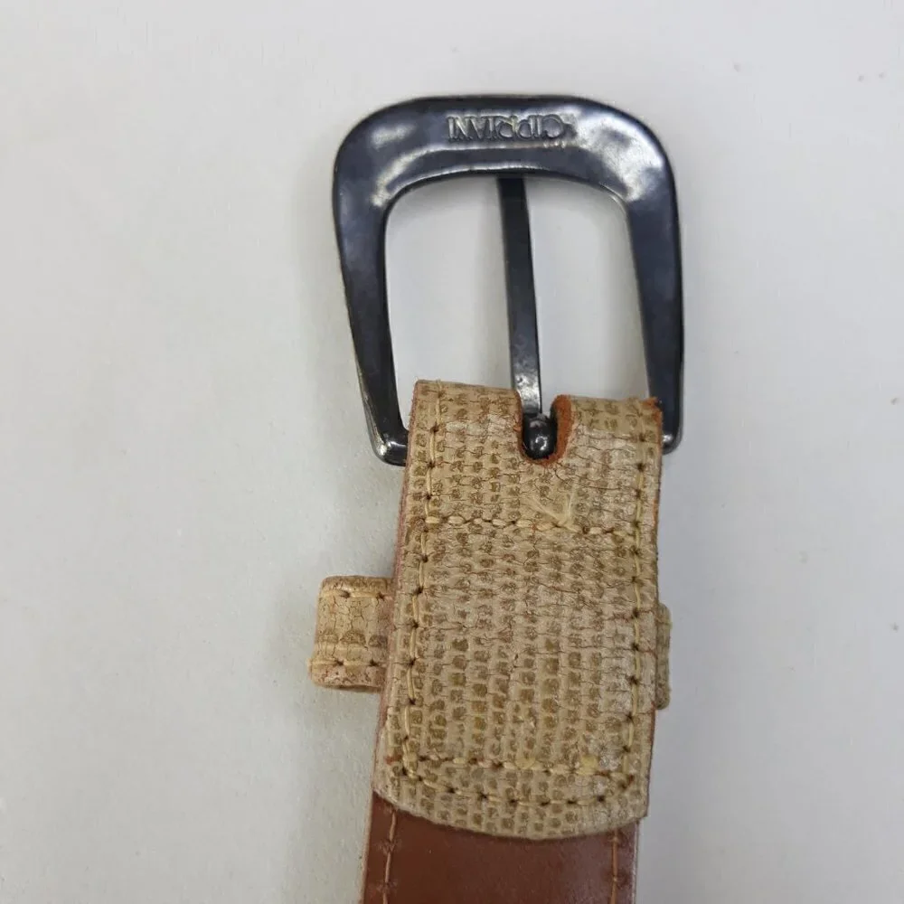 Cipriani Tan Lizard Grain Leather Belt Sz L